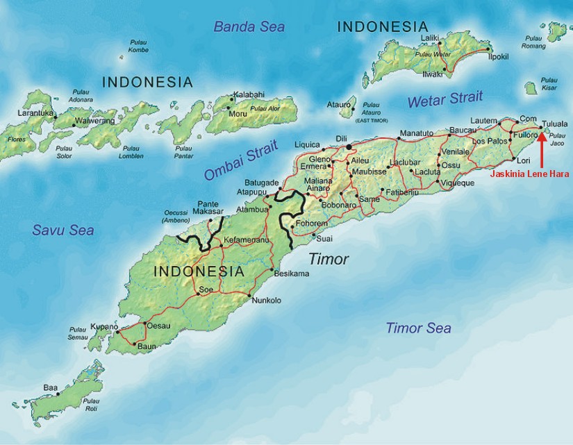 Lokalizacja stanowiska Lene Hara w pobliżu wioski Tuluala w Timorze Wschodnim. Źródło: Creative Commons